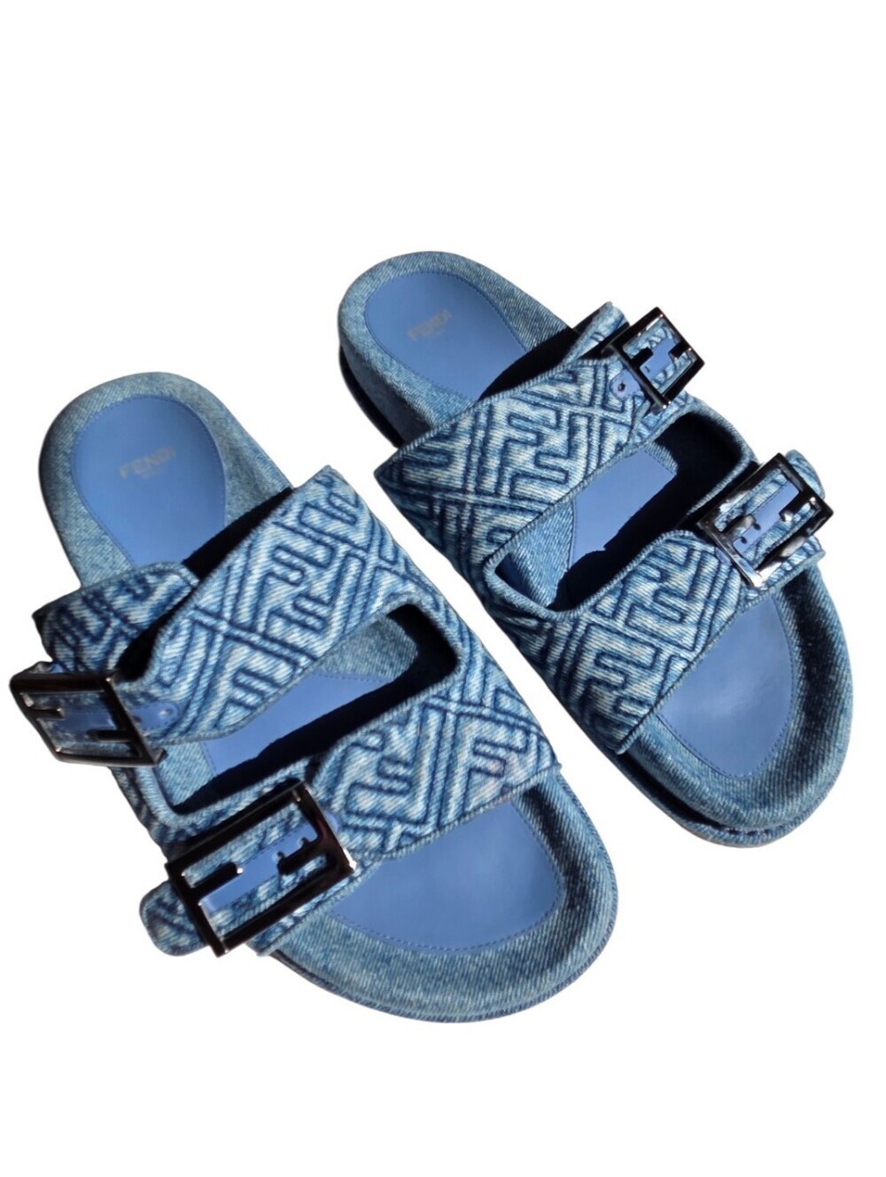 Fendi Feel Slide FF Blue Denim Women’s NEW AUTHENTIC